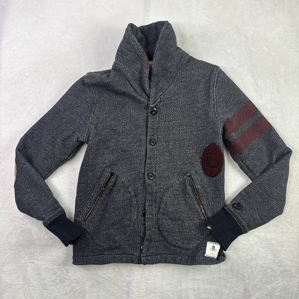 Nike Rugby Long Sleeve Cardigan Grey Sweater Men's Small Embroidered